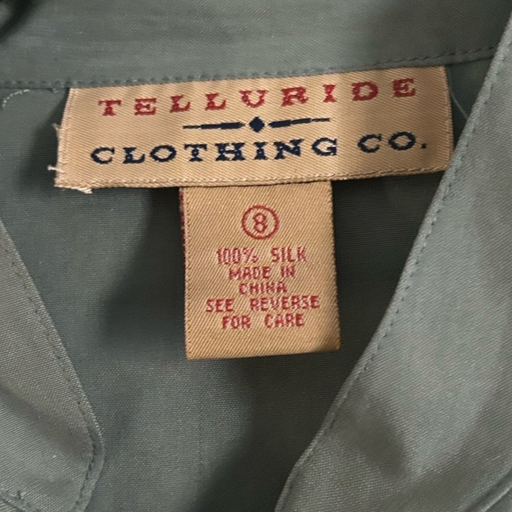 TELLURIDE 100% Silk Popover Vest Sleeveless Blouse Button-Up Top in Sage Green 8 - Picture 5 of 8